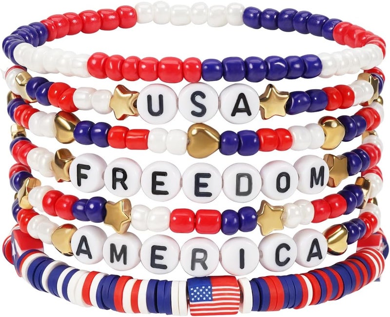 Briutn 4th of July Beaded Bracelets with American Flag Stars Charms USA Jewelry - Image 1
